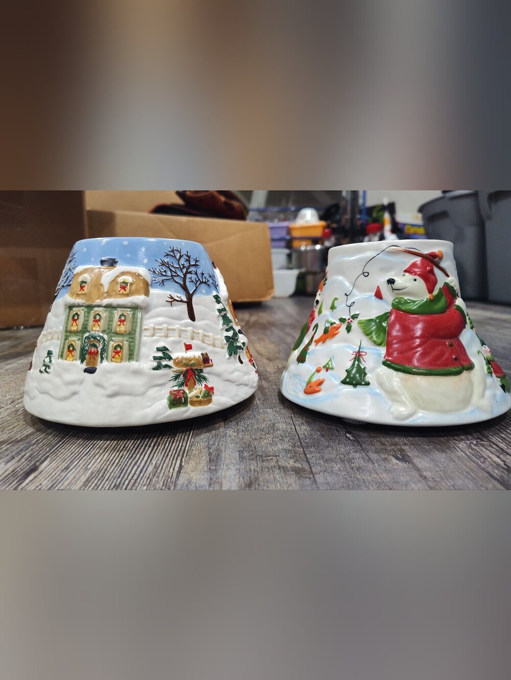 2 Yankee Candle Large Jar Shades, 1 Christmas Village & 1 Polar Bears, Embossed